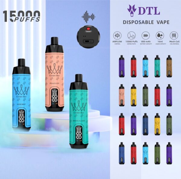 15000 Puffs DL/DTL Disposable Vape Device E-Shisha/Hookah water sound with Screen, Airflow Control and rechargeable